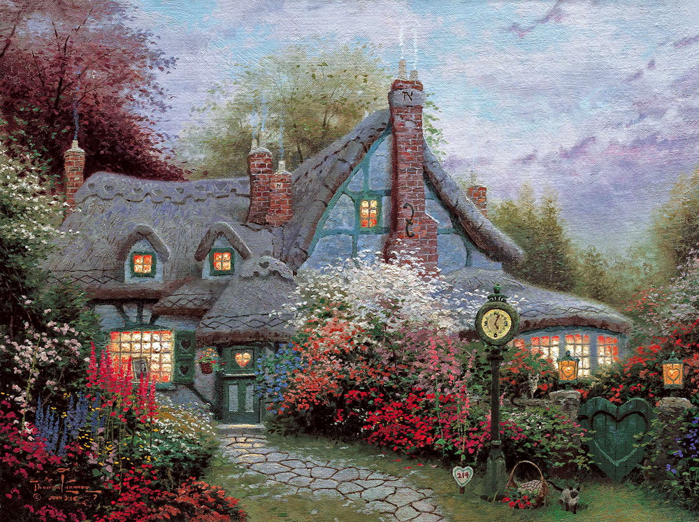 Картины томаса. Художника Томаса Кинкейда (Thomas Kinkade). Томас Кинкейд Sweetheart Cottage. Американский художник Томас Кинкейд картины. Картина сказочный домик Томас Кинкейд.